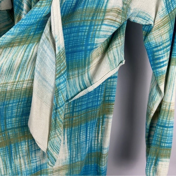 Anthropologie Sparrow Revolution Plaid Asymmetrical Draped Cardigan Medium Blue - Picture 10 of 15